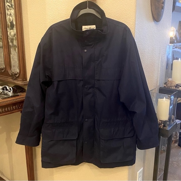 Vintage EDDIE BAUER Men Navy Wool Plaid Lined Parka Jacket Size Large - Picture 1 of 9